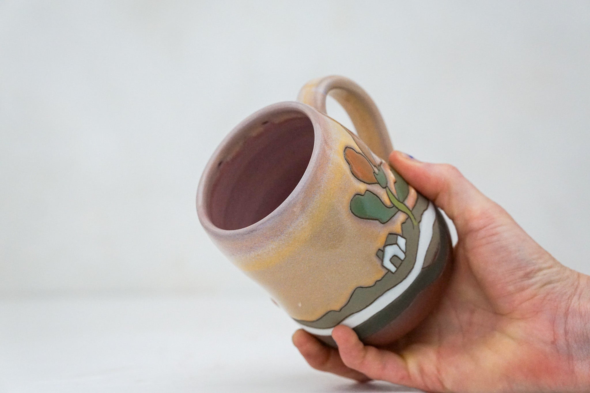Wavy Cabin in the Flowers mug in Alpenglow*