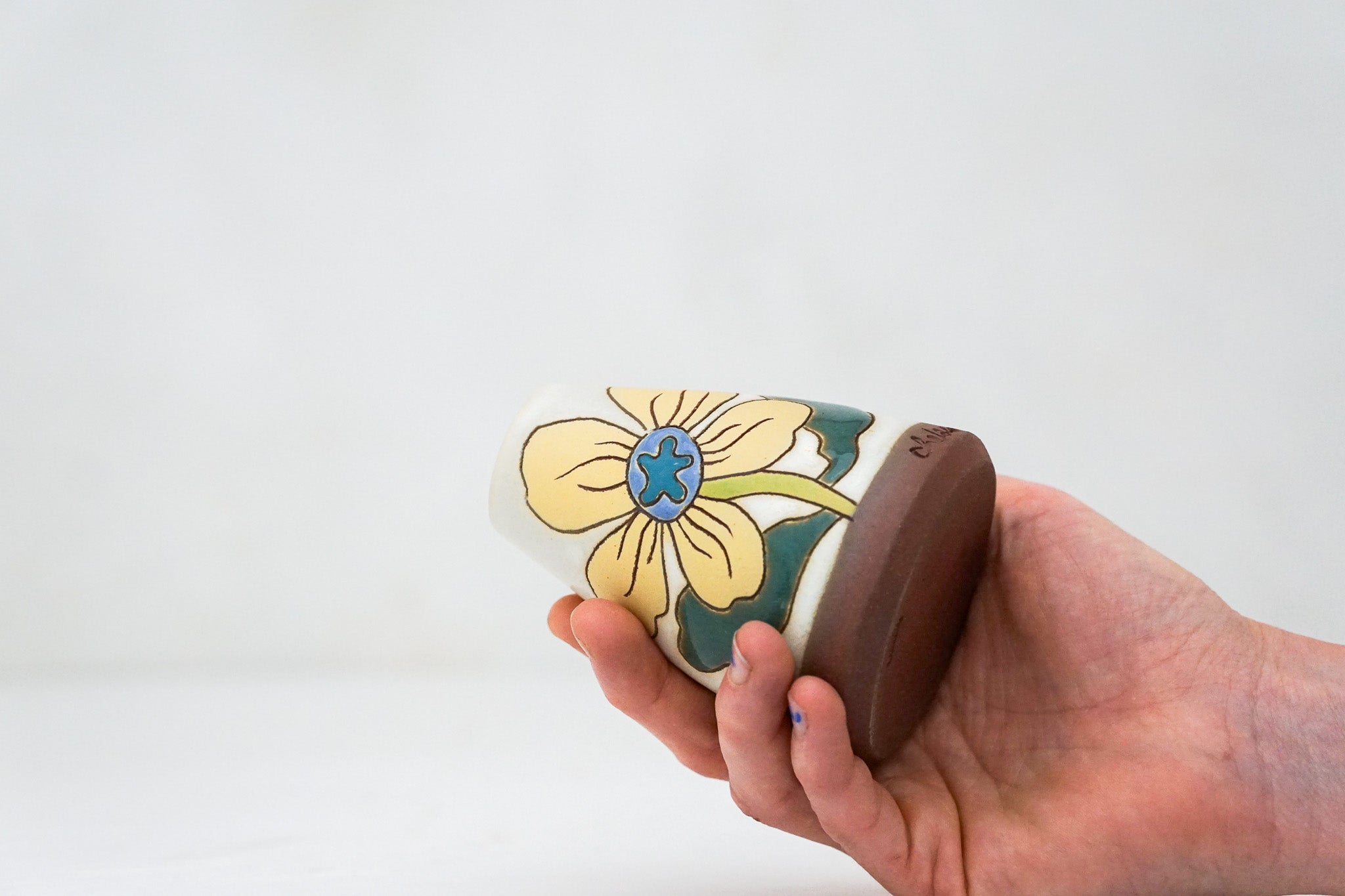 Yellow Flower Vase in Bone