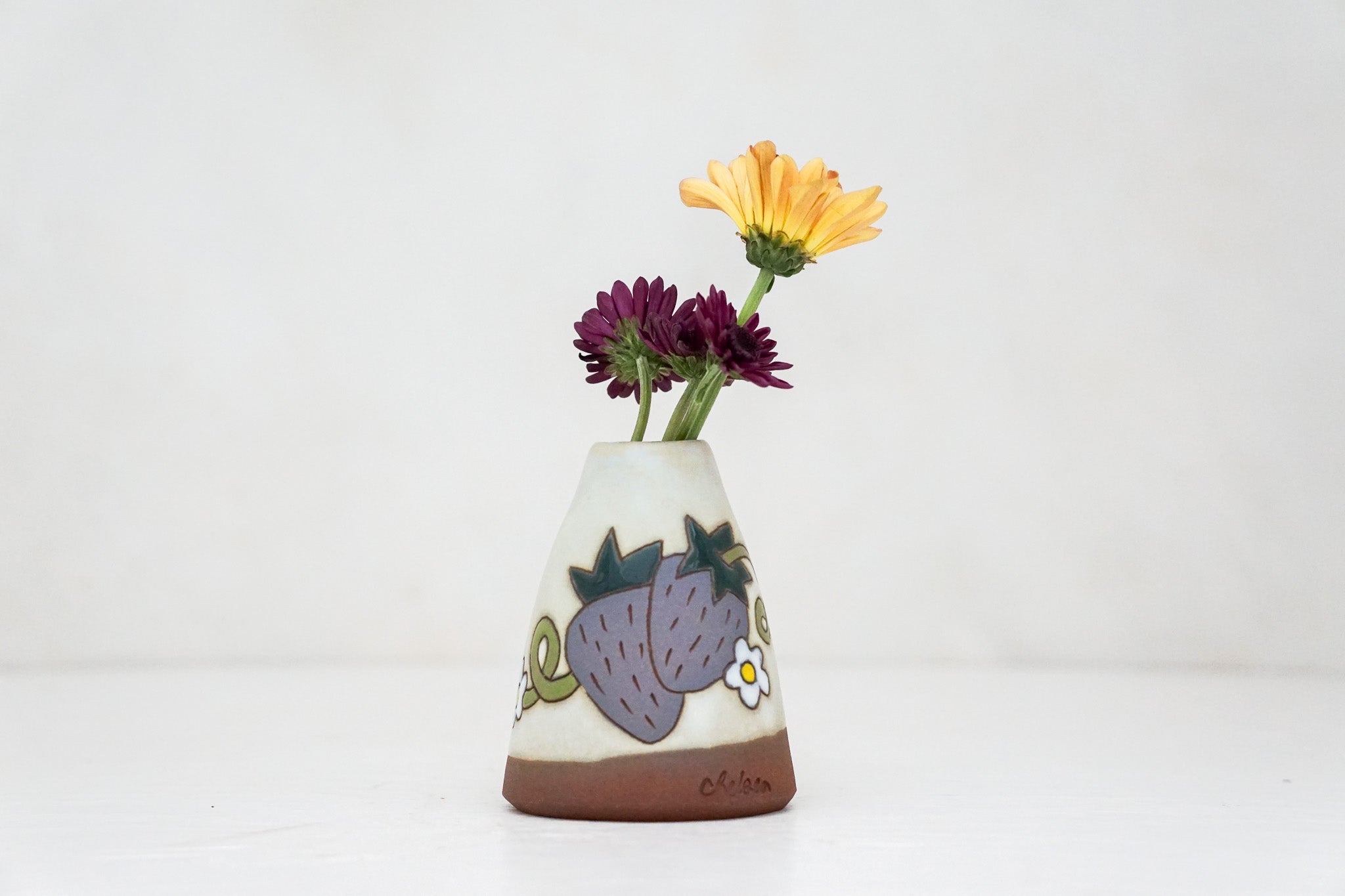 Purple Strawberry Vase in Bone