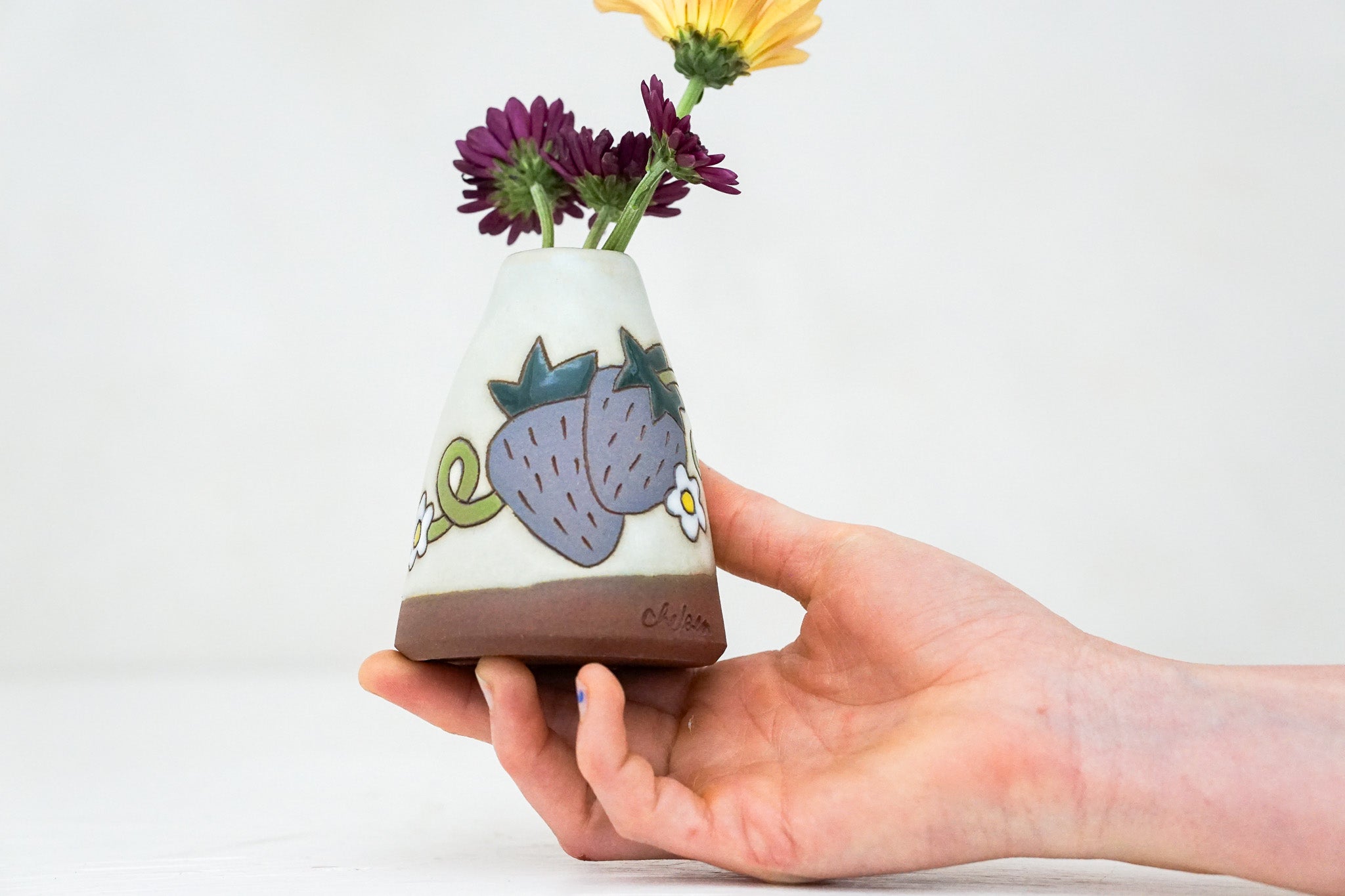 Purple Strawberry Vase in Bone