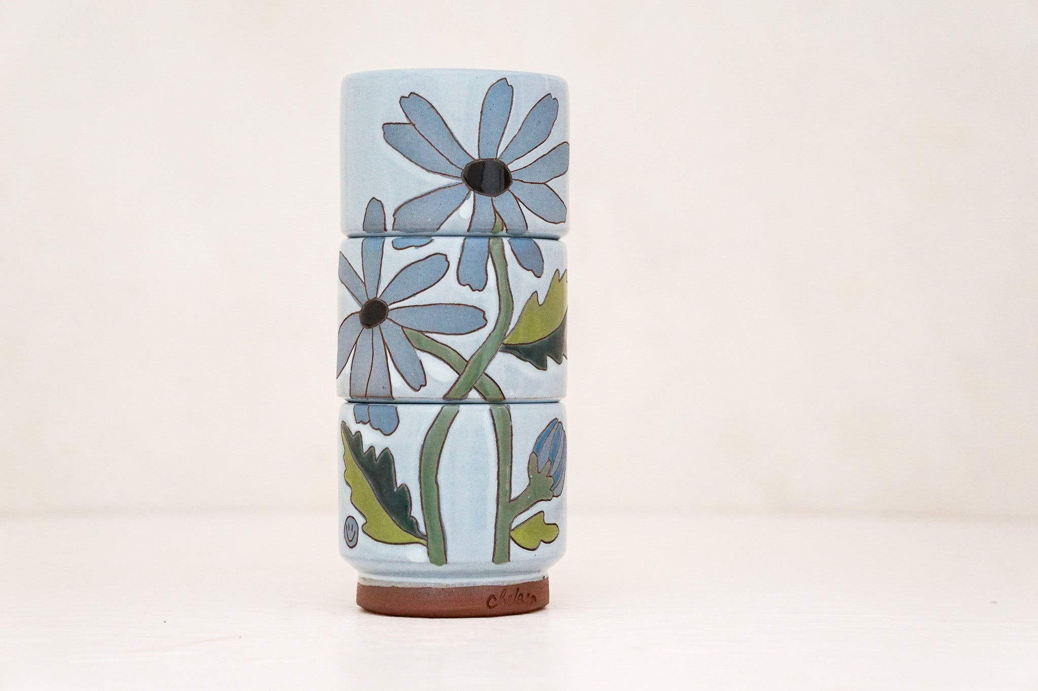 Felicia Blue Daisy Flower triple stack in Ira