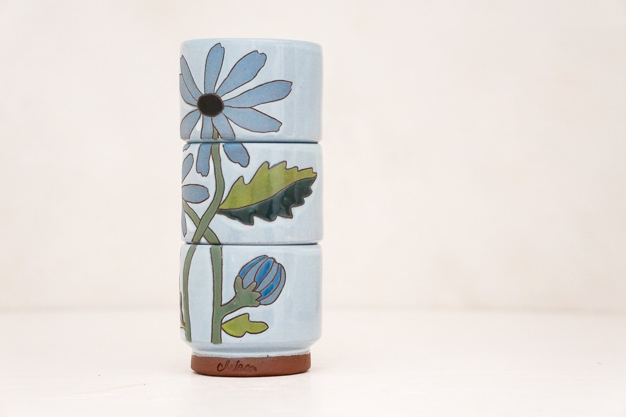 Felicia Blue Daisy Flower triple stack in Ira
