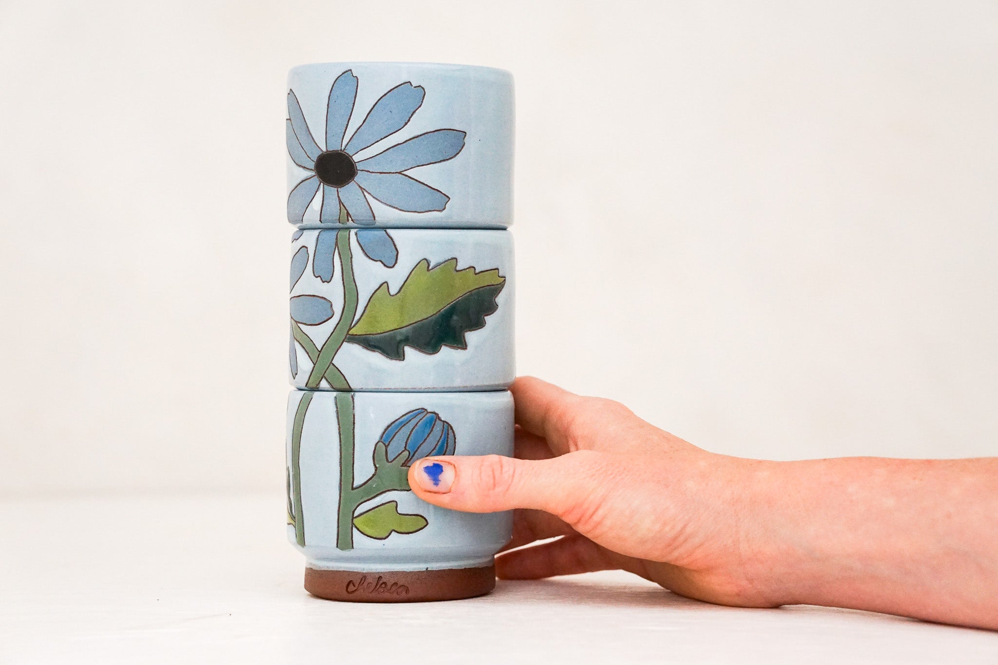 Felicia Blue Daisy Flower triple stack in Ira