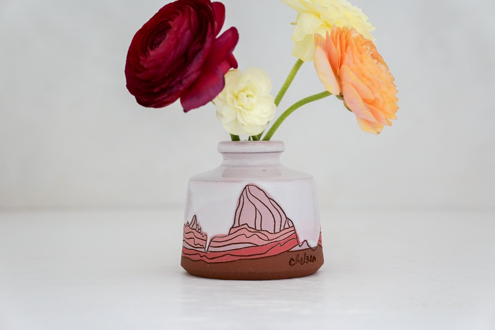 E Teton pink in White Budvase*
