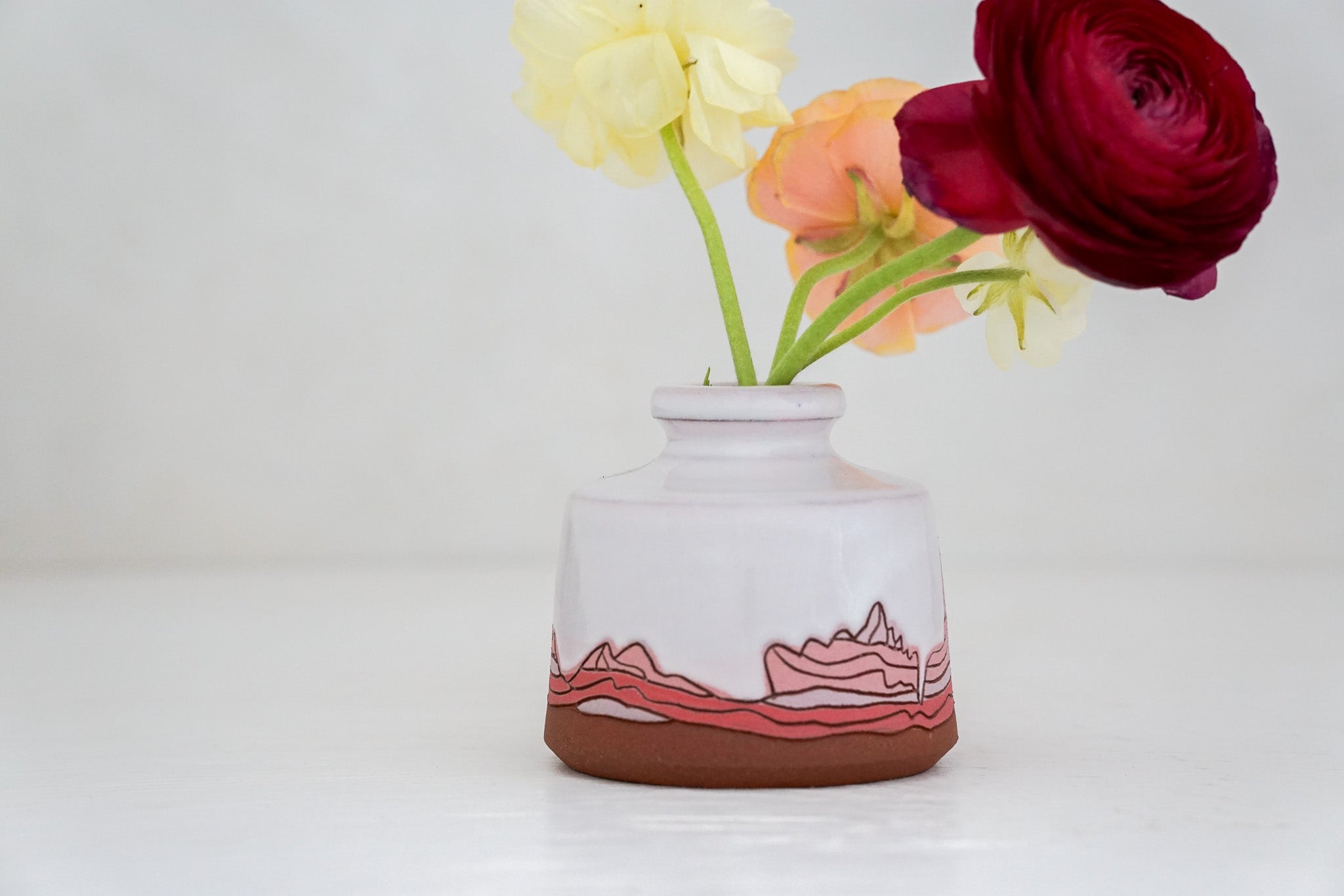 E Teton pink in White Budvase*