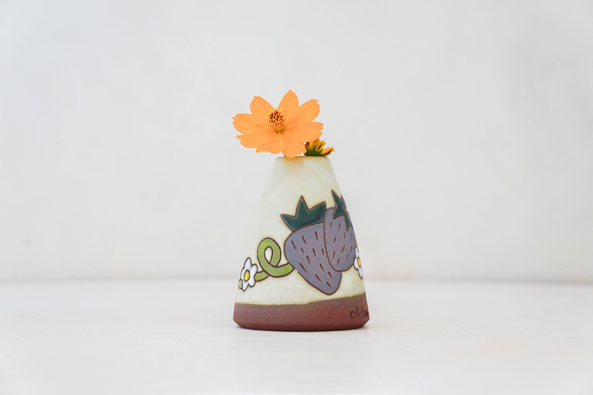 Purple Strawberry Vase in Bone