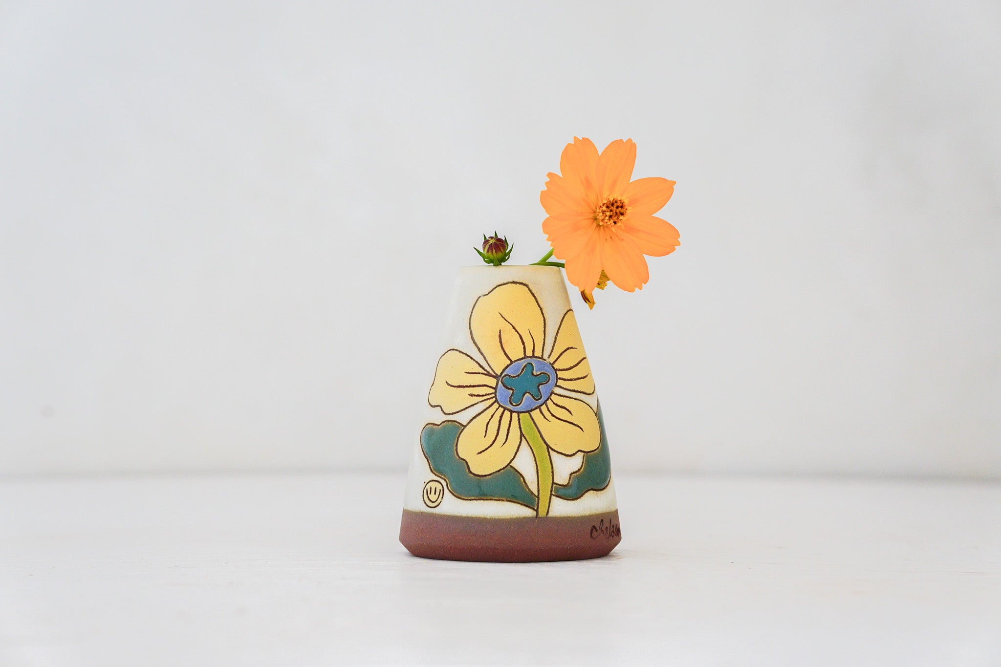 Yellow Flower Vase in Bone