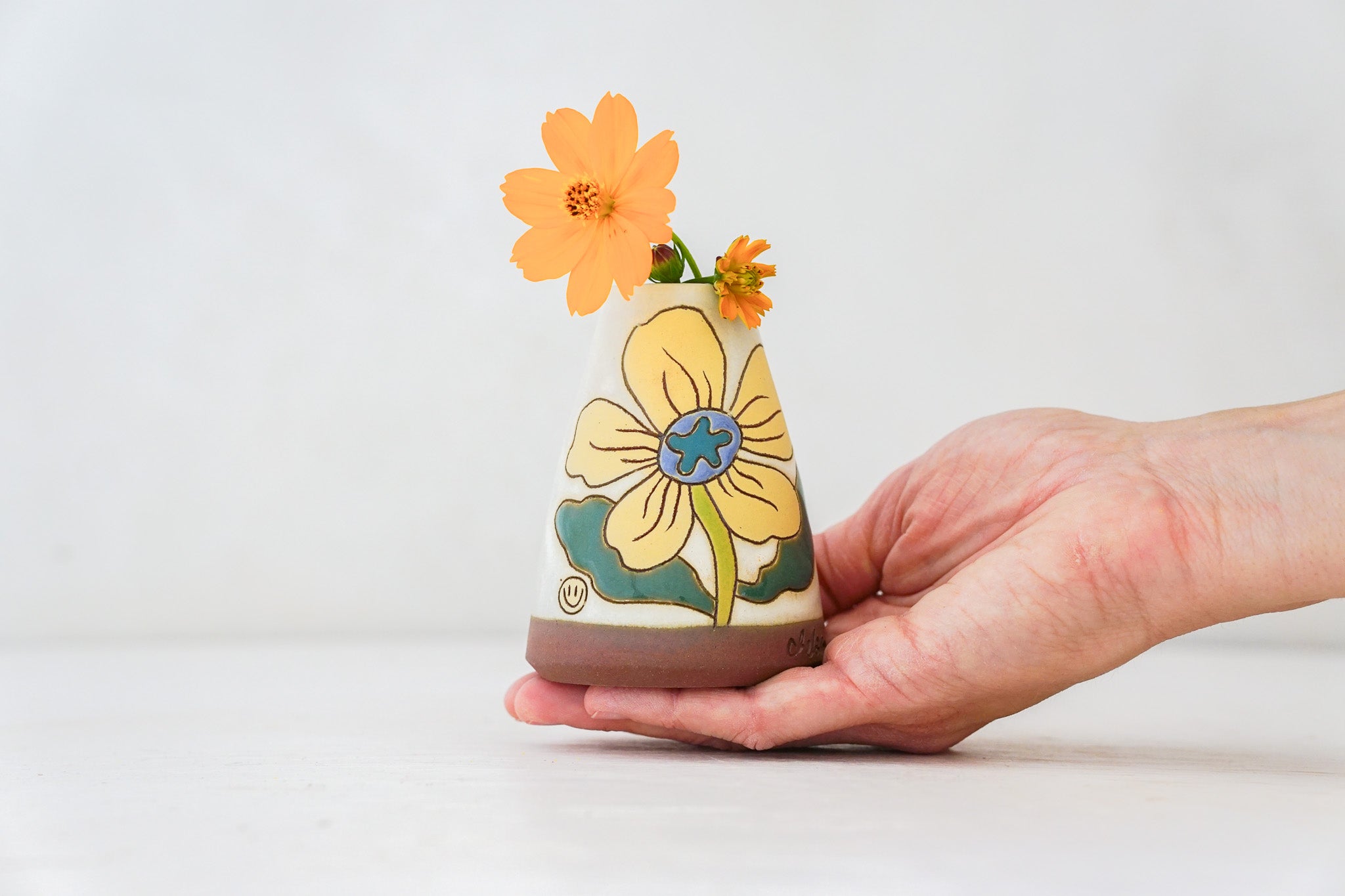 Yellow Flower Vase in Bone