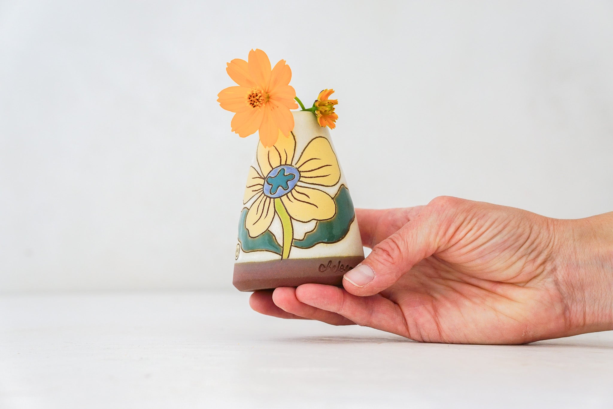 Yellow Flower Vase in Bone