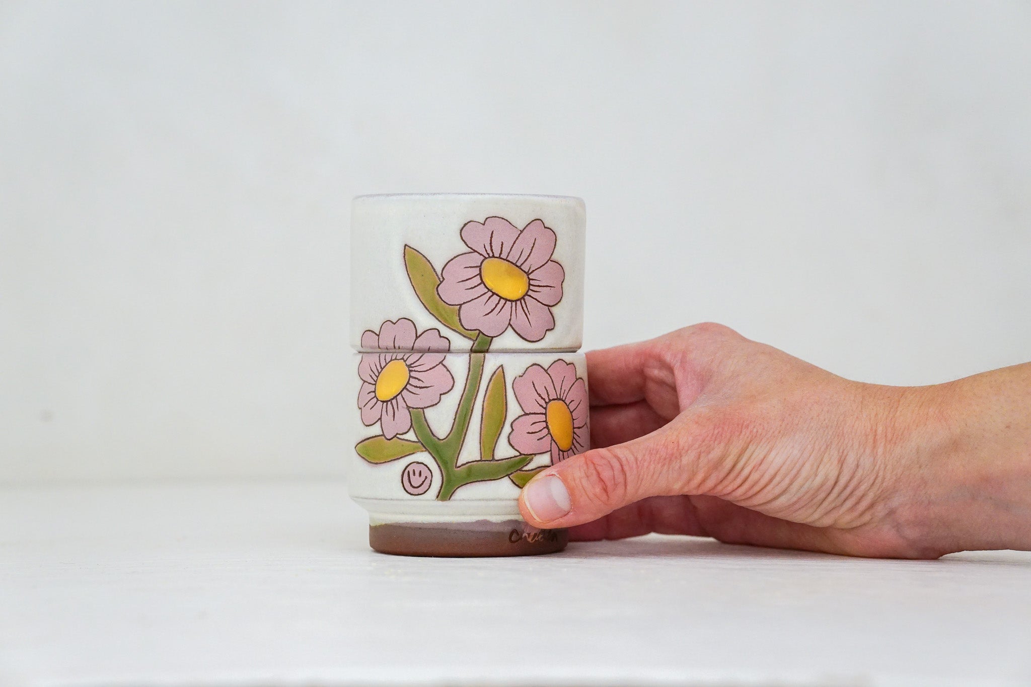 Pinktastic flower double stack cups in Bone