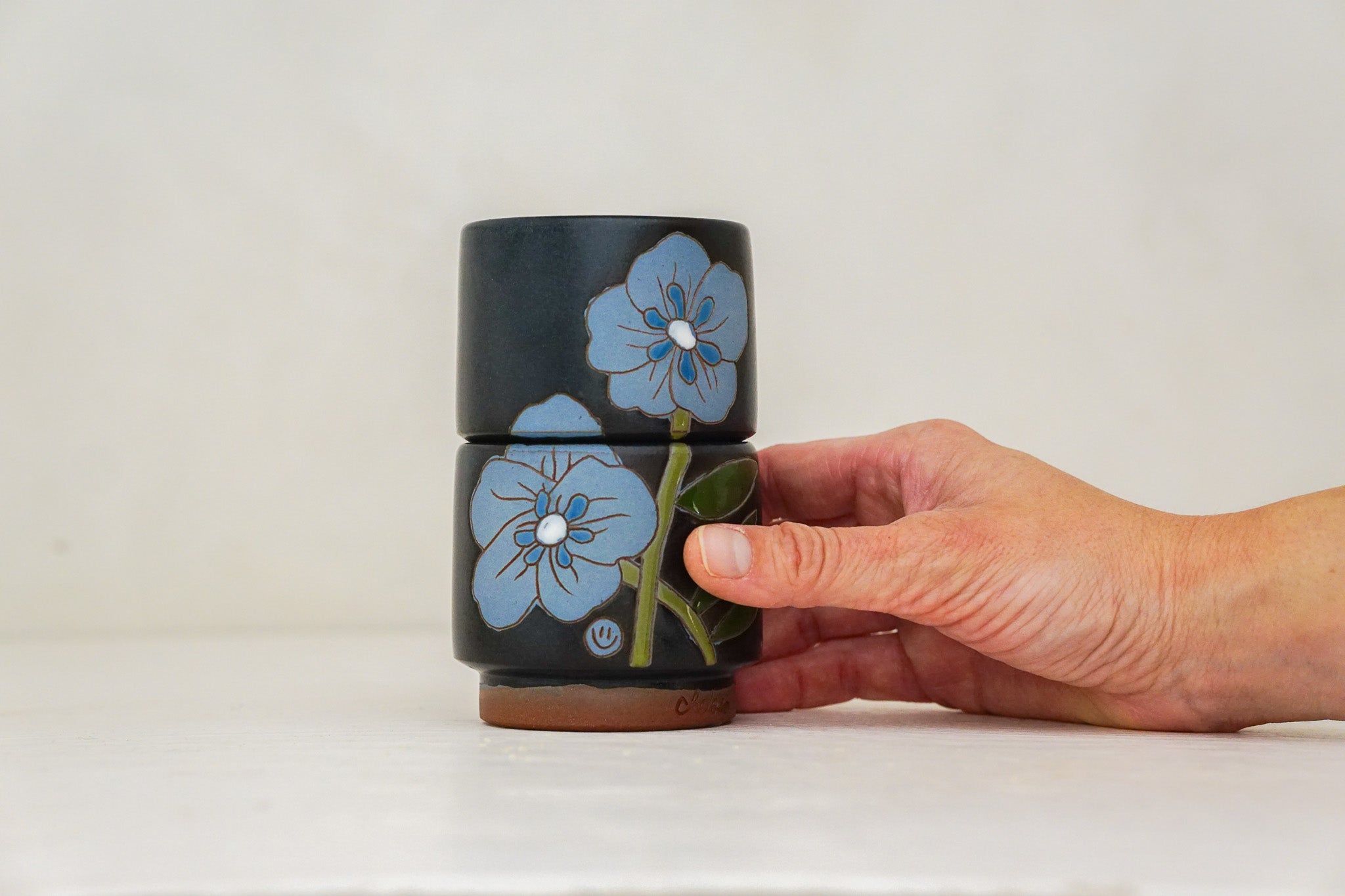 Baby Blue Eyes double stack cups in Darby