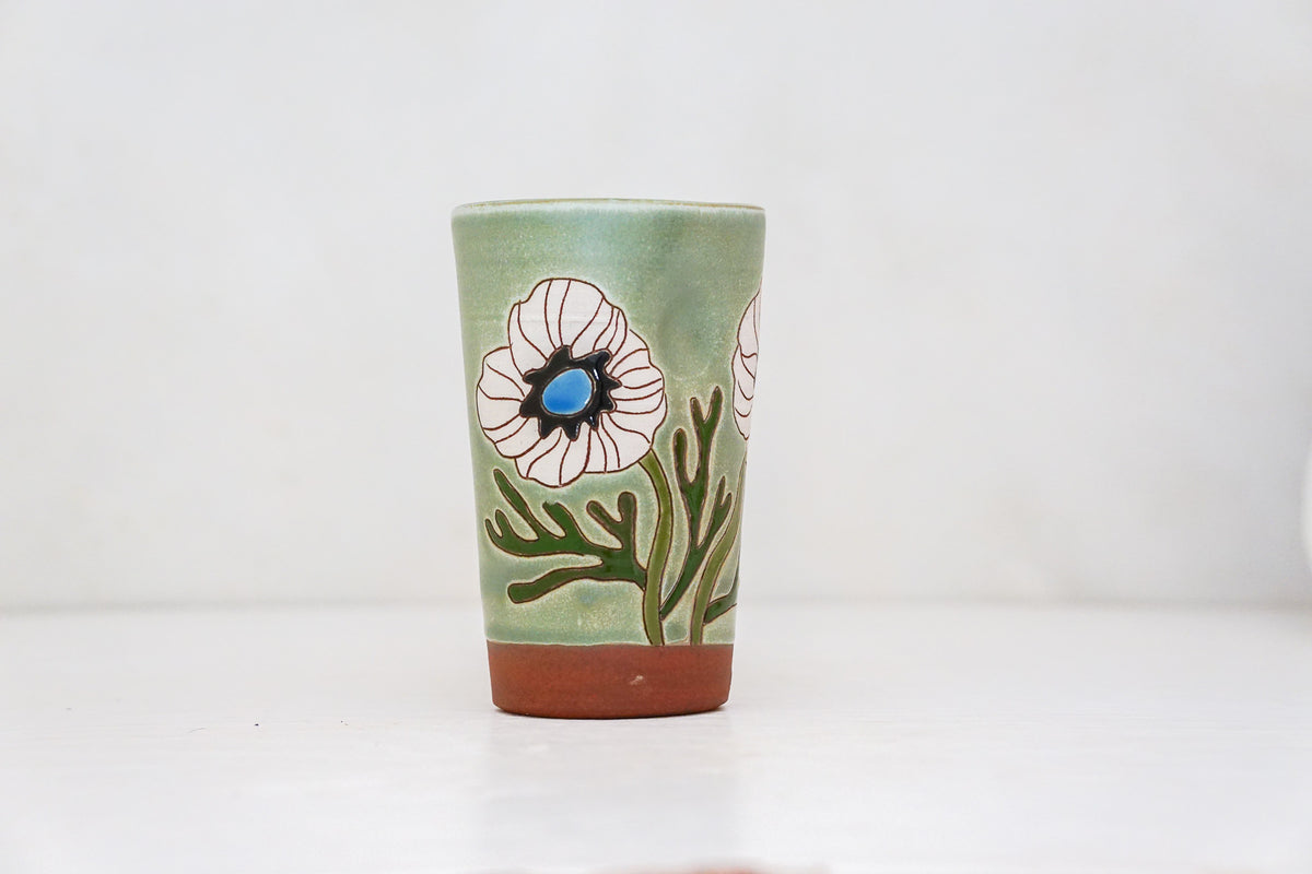 Anemone Flower Tall Cup in Sage