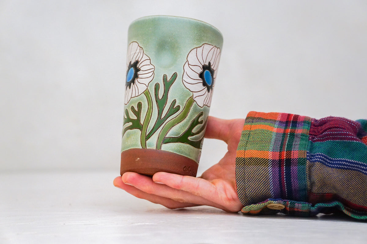 Anemone Flower Tall Cup in Sage