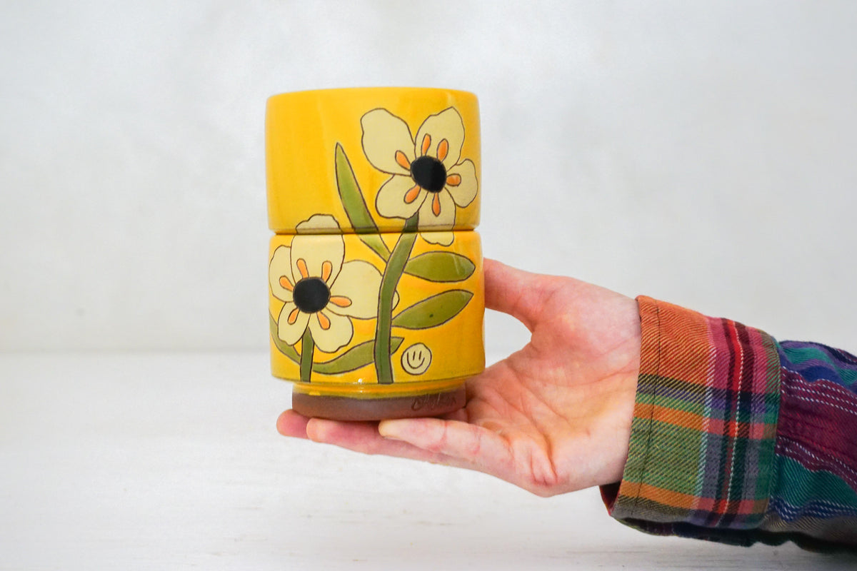 Buttercup Flower stacker cups in Tang