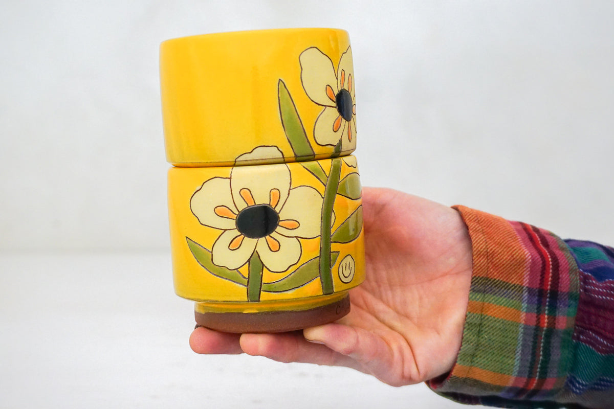 Buttercup Flower stacker cups in Tang