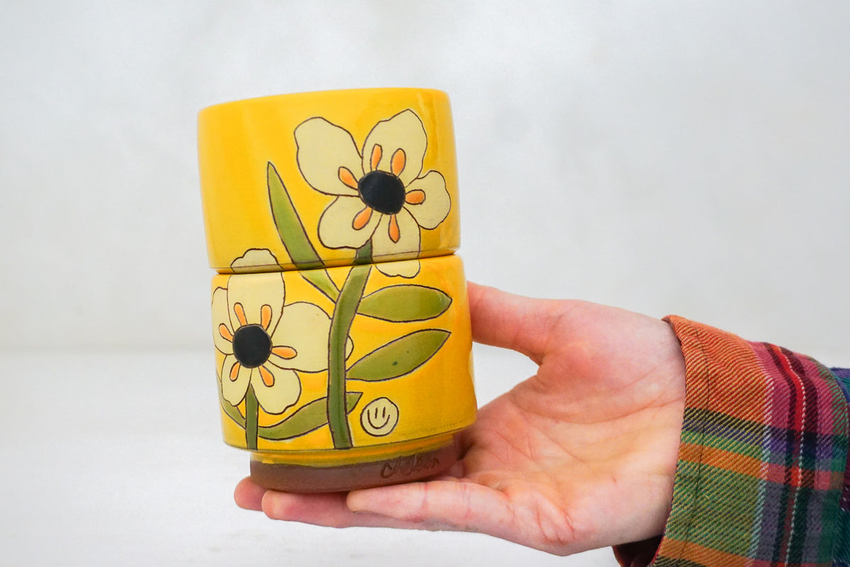 Buttercup Flower stacker cups in Tang