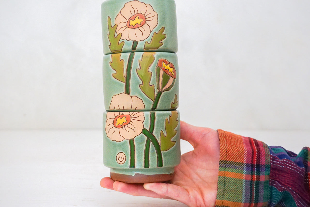 Poppy Stacker cups in Sage