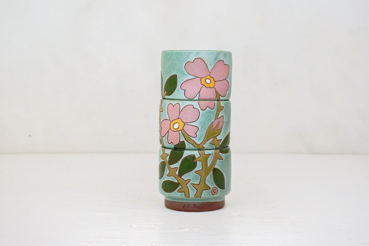 Pink Wild Rose Stacker cups in Lake