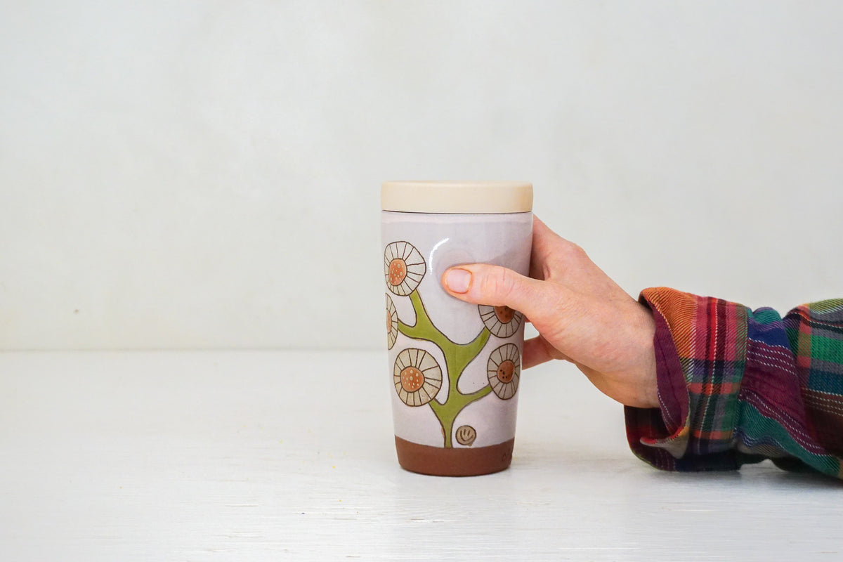 SILVER Circle Flower Travel Cup in Pink