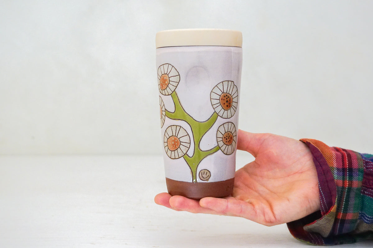 SILVER Circle Flower Travel Cup in Pink