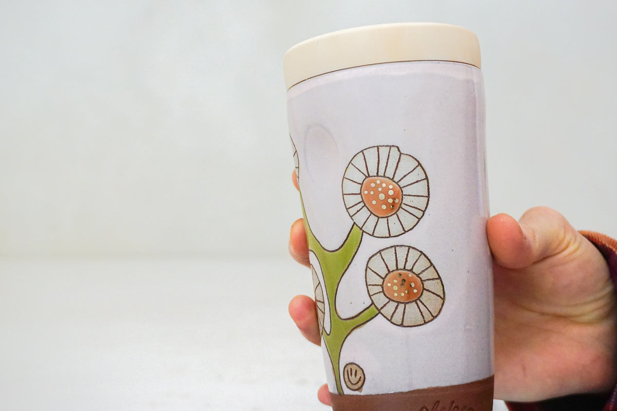 SILVER Circle Flower Travel Cup in Pink