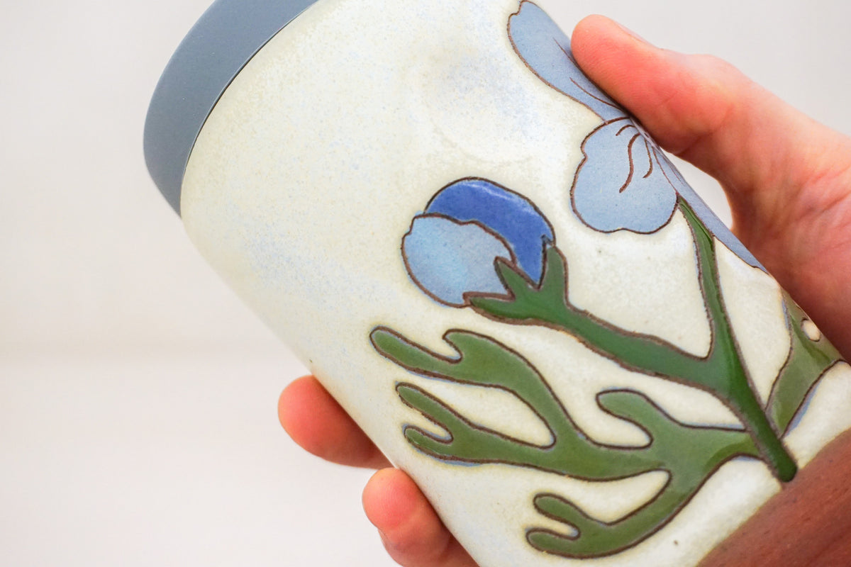 SILVER Blue Cosmo Flower Travel Cup in Bone
