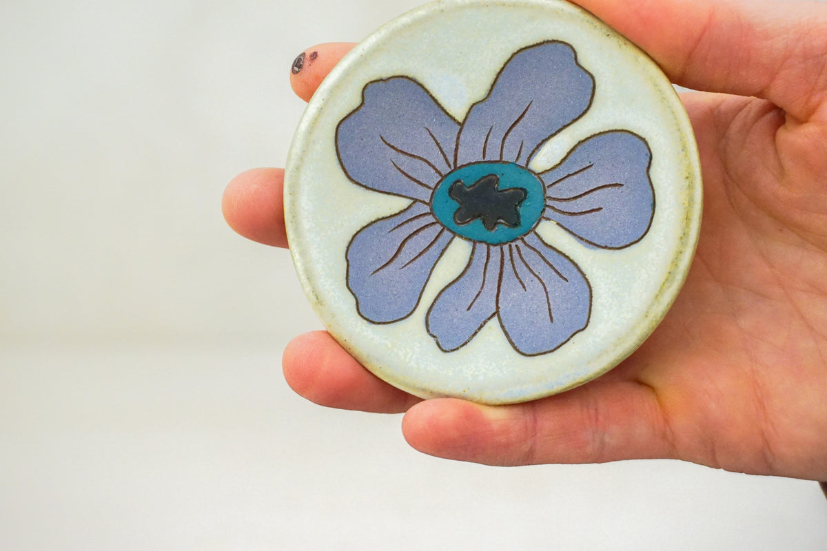 Purple Flower Ring dish in Bone