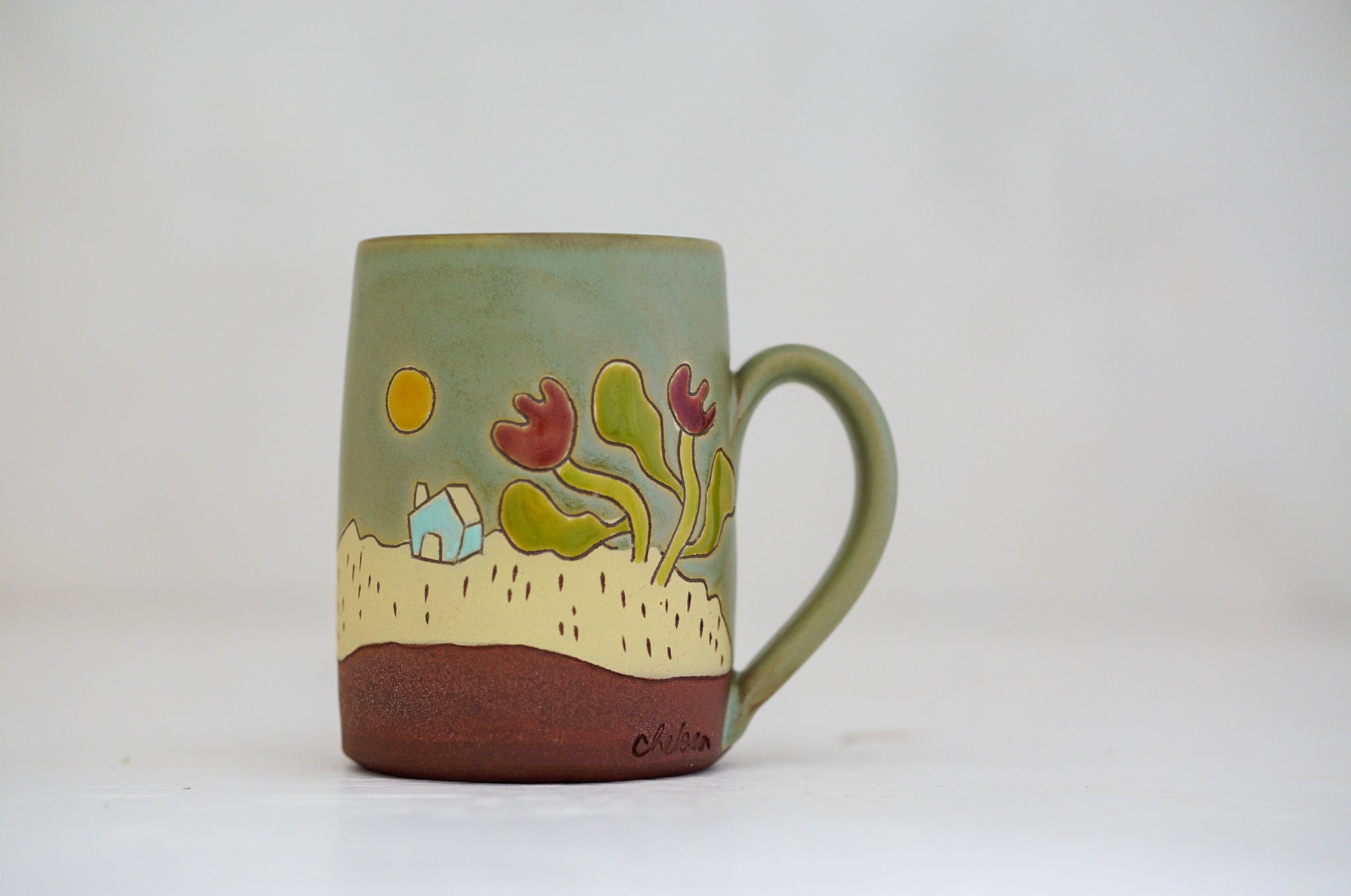 House with Tulips Tall-ish mug in Sage