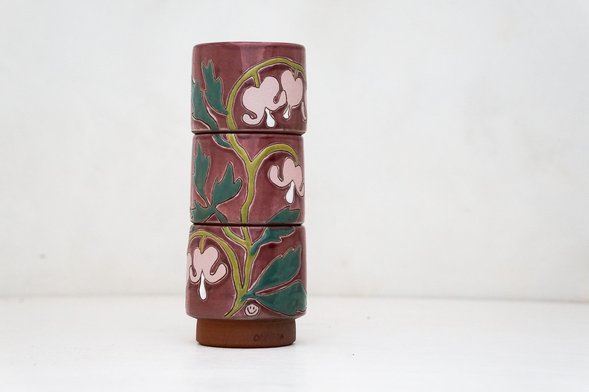 Bleeding Heart Stacker Cups in Claret