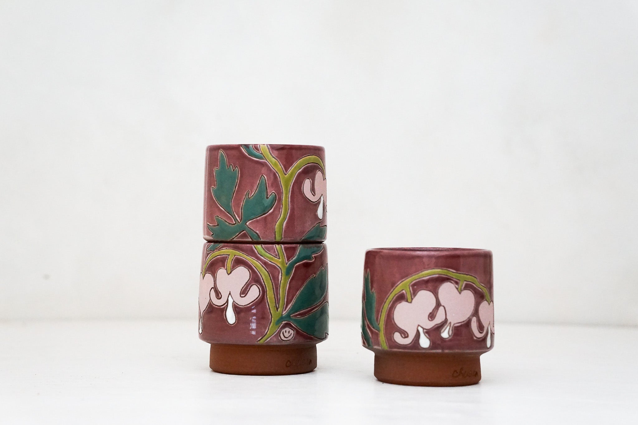 Bleeding Heart Stacker Cups in Claret