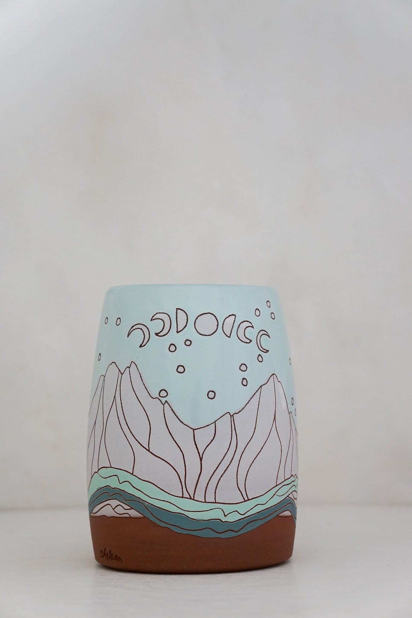 Moon Phase Vase in Ira Blue