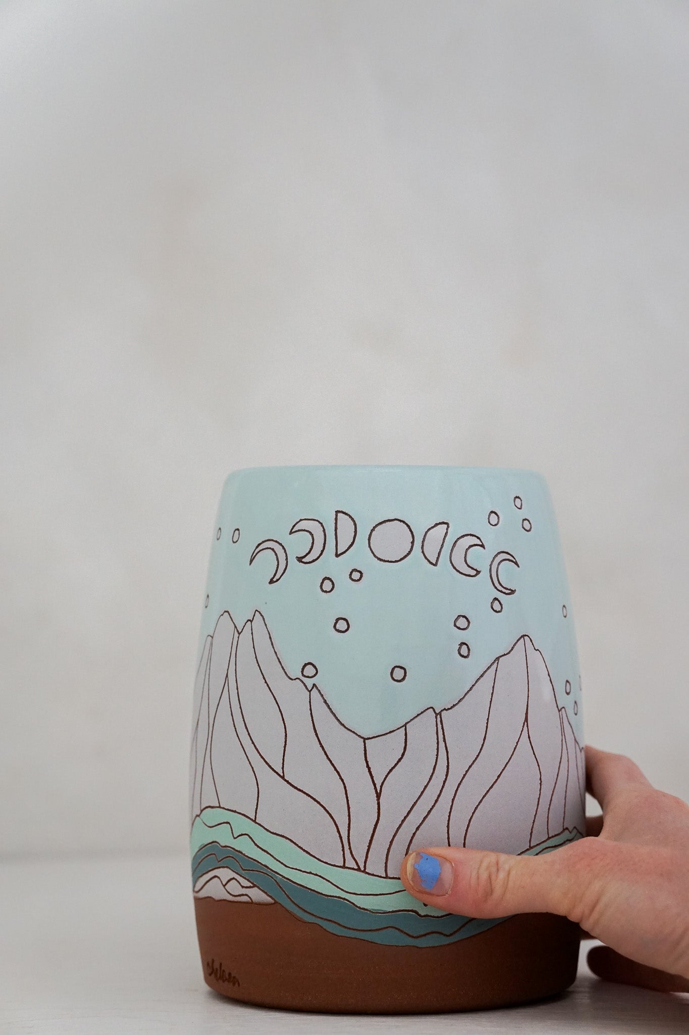 Moon Phase Vase in Ira Blue
