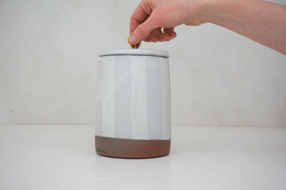 Glossy white glaze stripes on flat white slip Tall jar image 4
