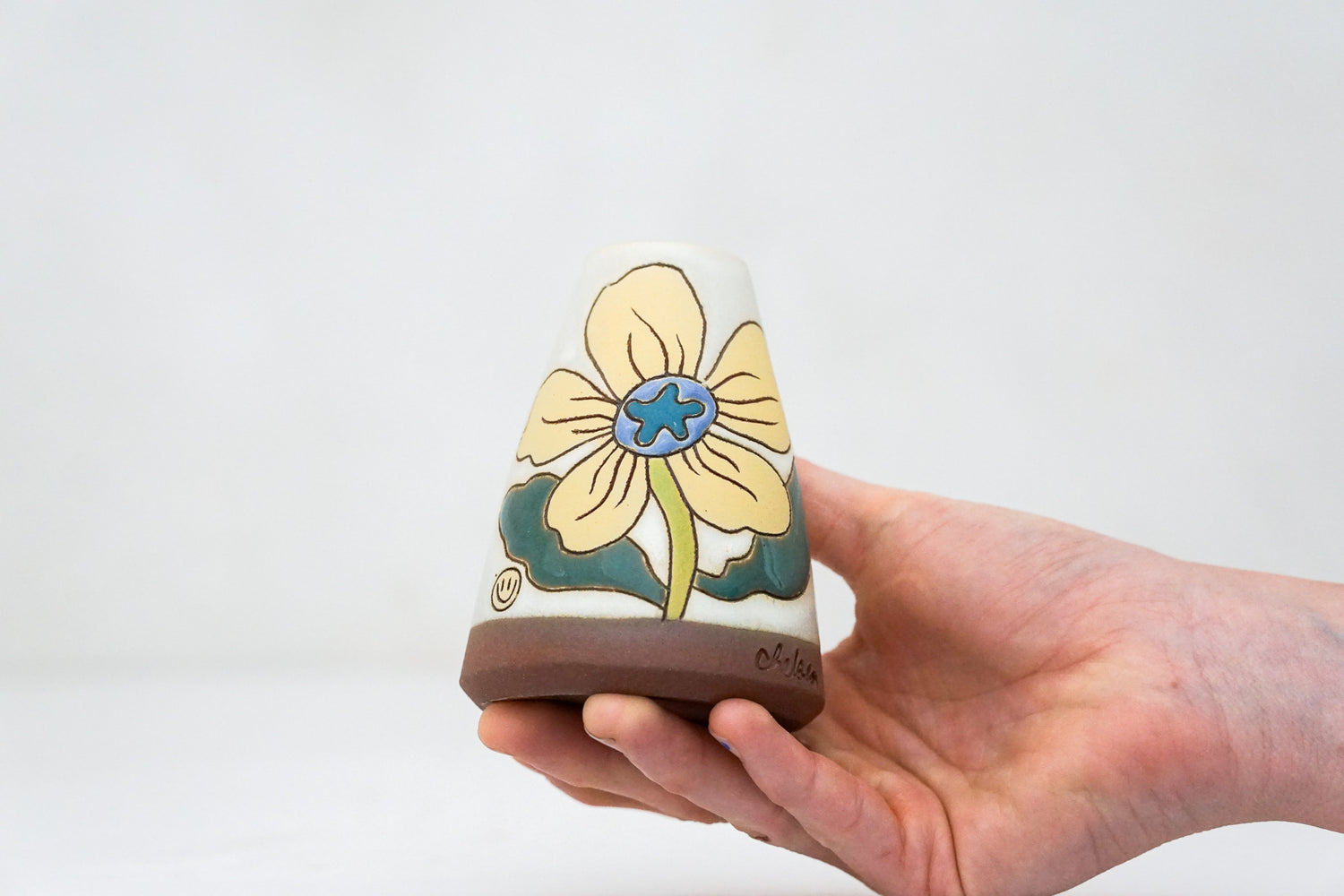 Yellow Flower Vase in Bone