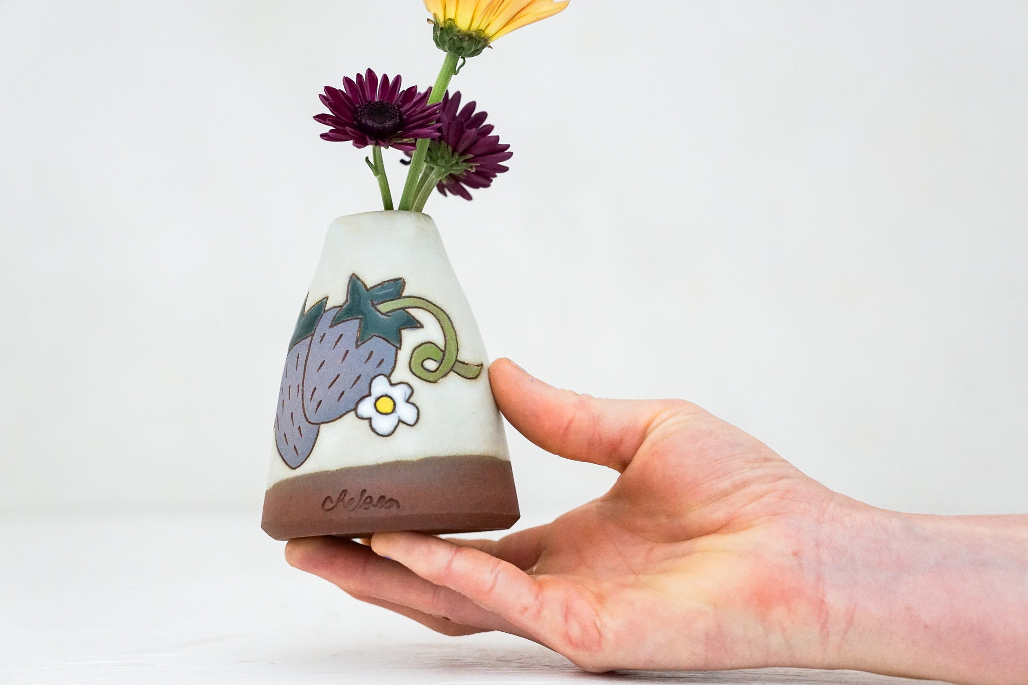 Purple Strawberry Vase in Bone