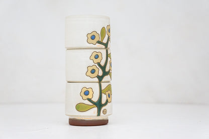 Yellow Flower triple stack in Bone