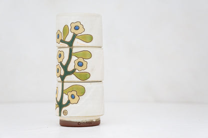 Yellow Flower triple stack in Bone