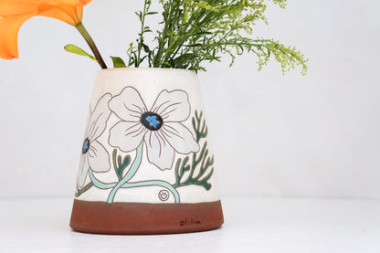 Anemone Flower Utensil Crock/ Vase in Bone