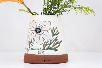 Anemone Flower Utensil Crock/ Vase in Bone