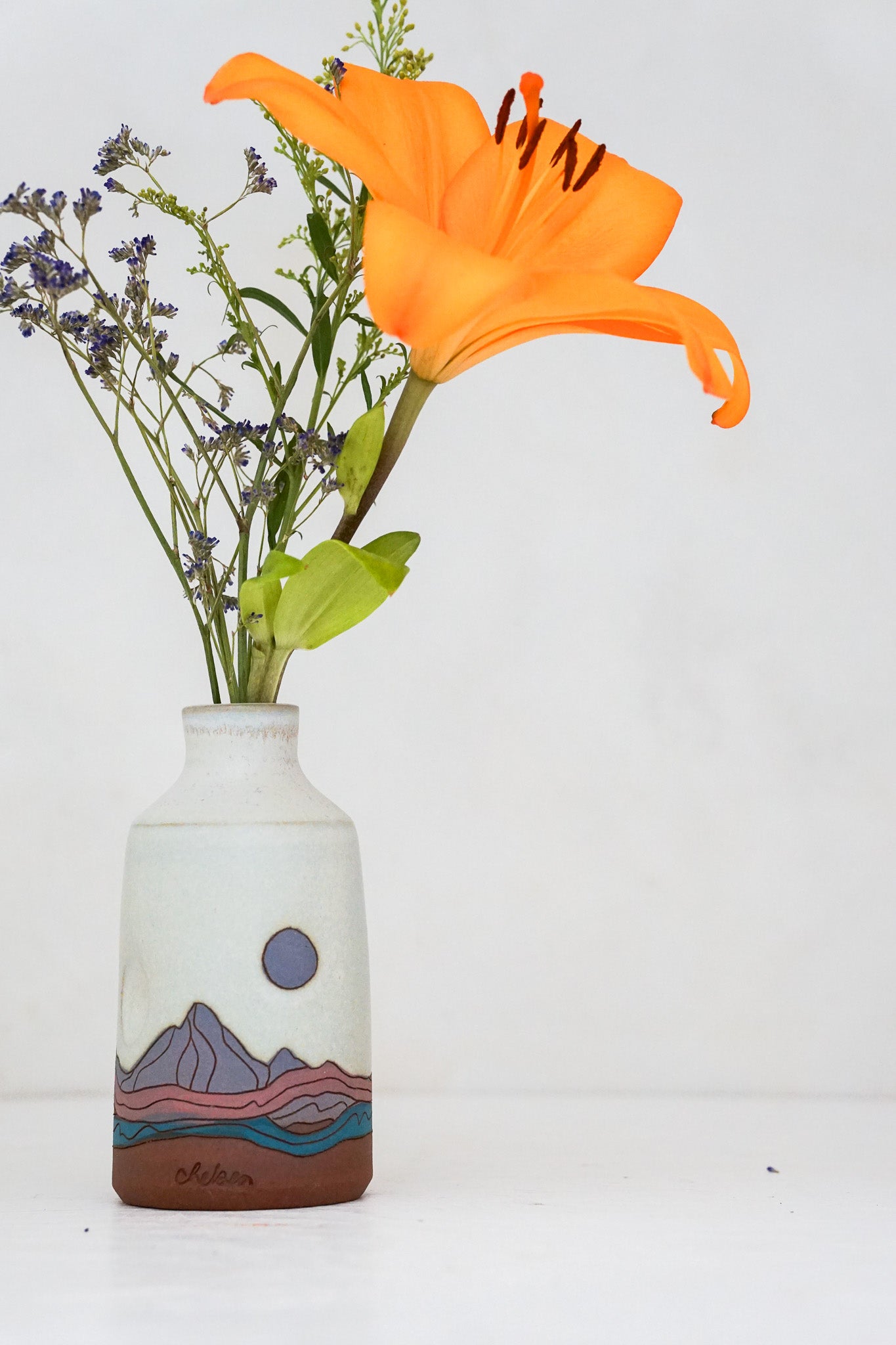 Mtn Moon purple Bottle vase in Bone