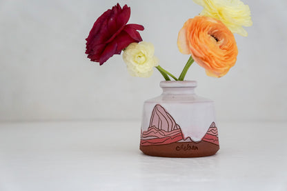 E Teton pink in White Budvase*