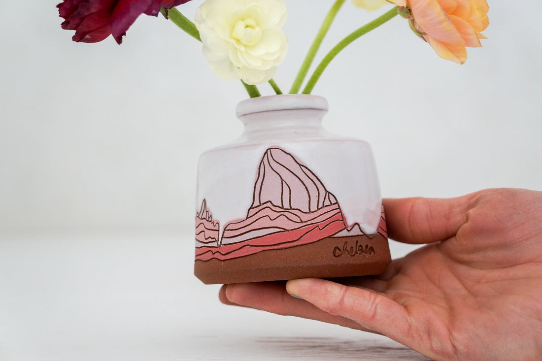 E Teton pink in White Budvase*