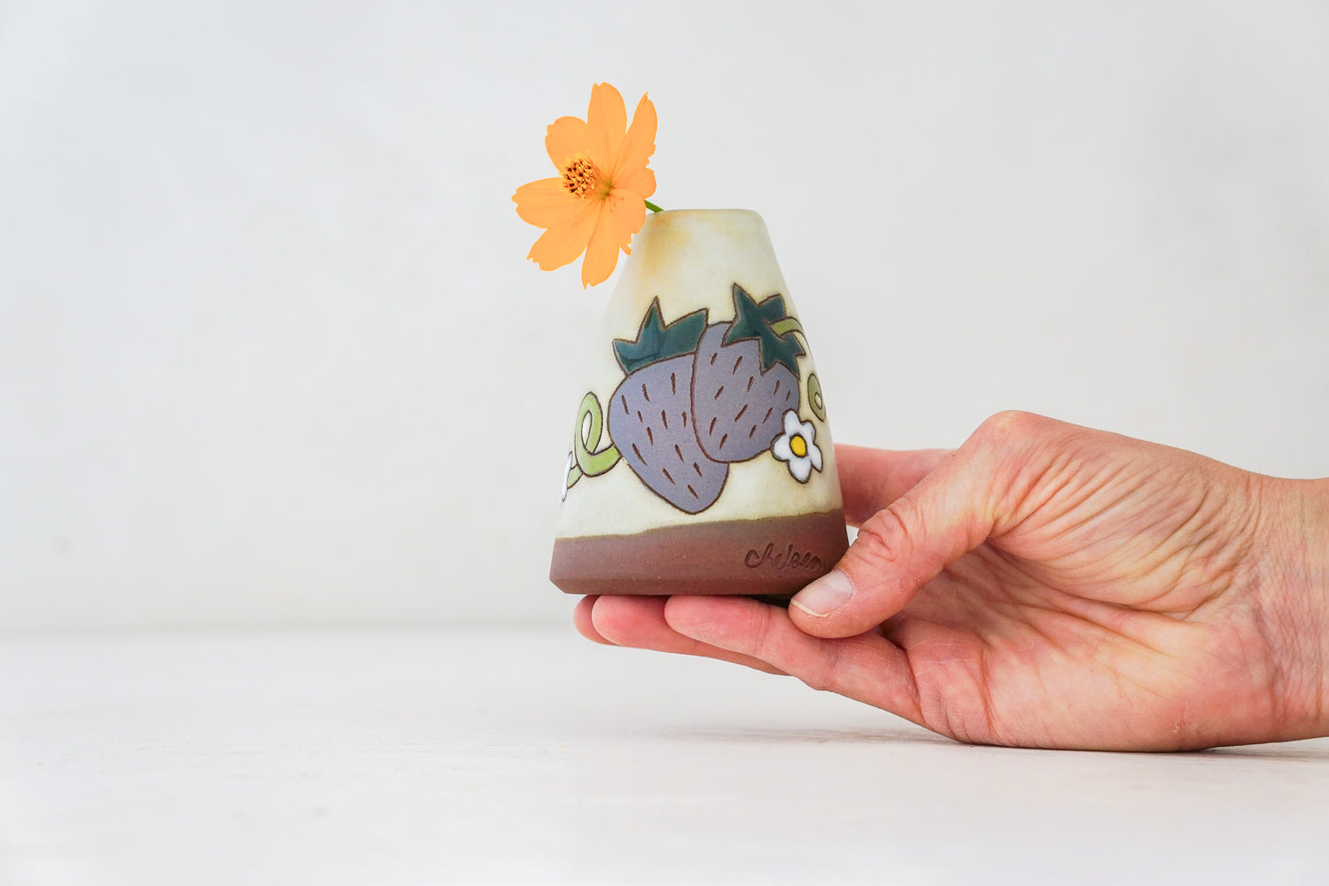 Purple Strawberry Vase in Bone