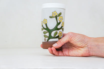 Lil Yellow Flower Travel Cup in White