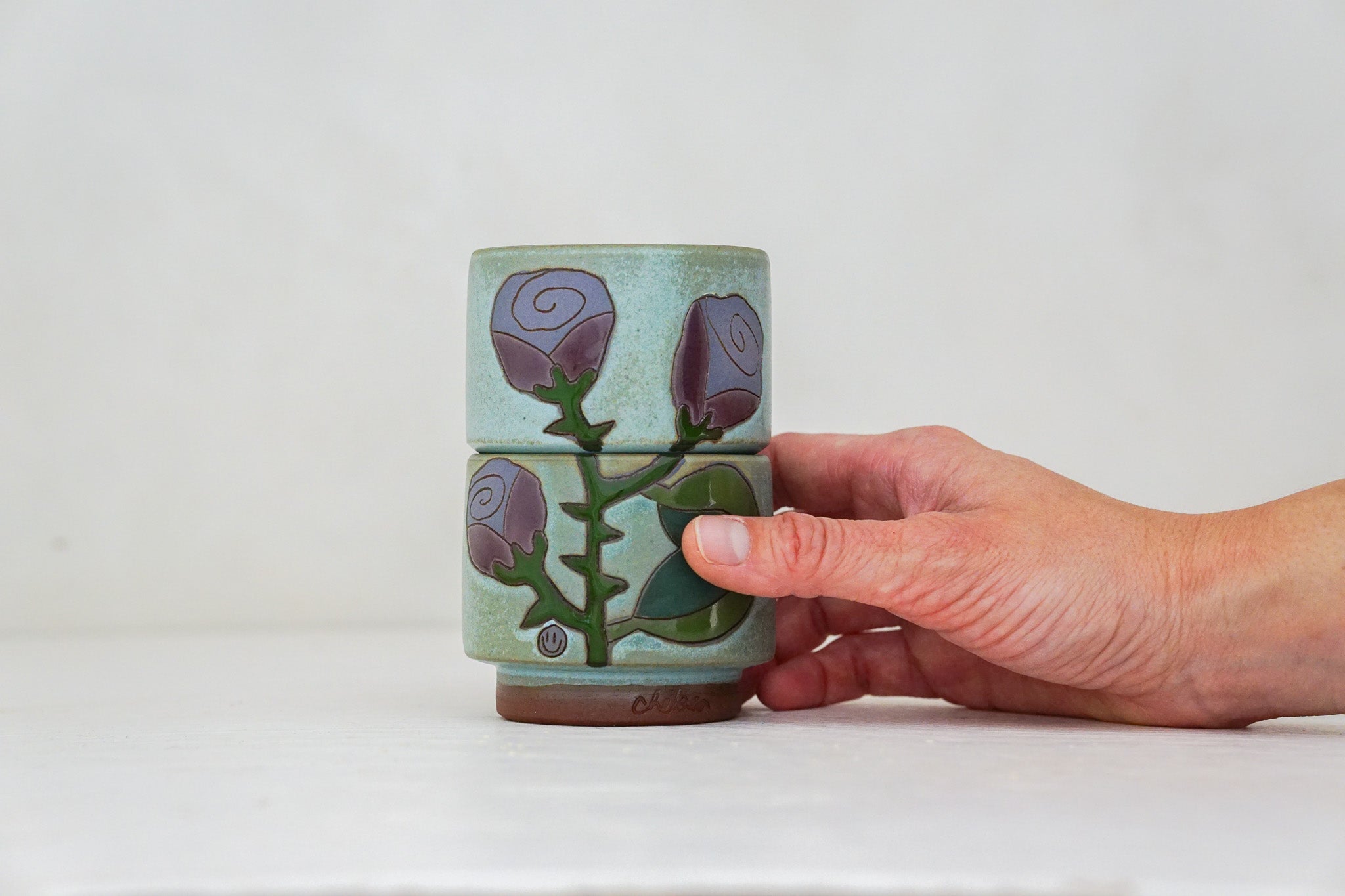 Purple Rose double stack cups in Lake