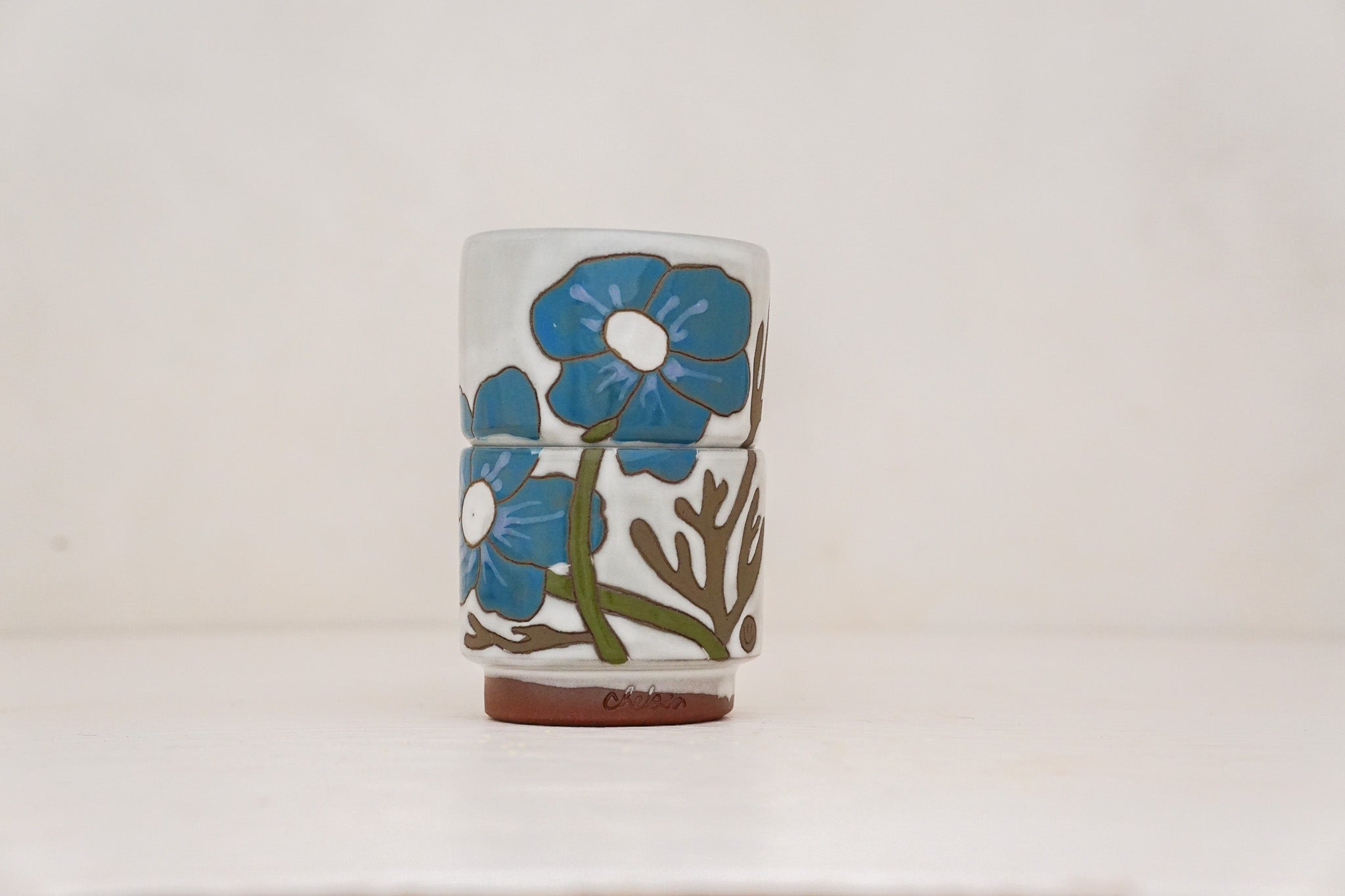 Teal Flower double stack cups in White