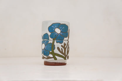 Teal Flower double stack cups in White
