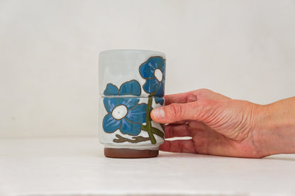 Teal Flower double stack cups in White