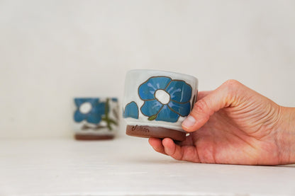 Teal Flower double stack cups in White