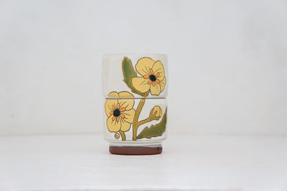 Buttercup flower double stack cups in Bone